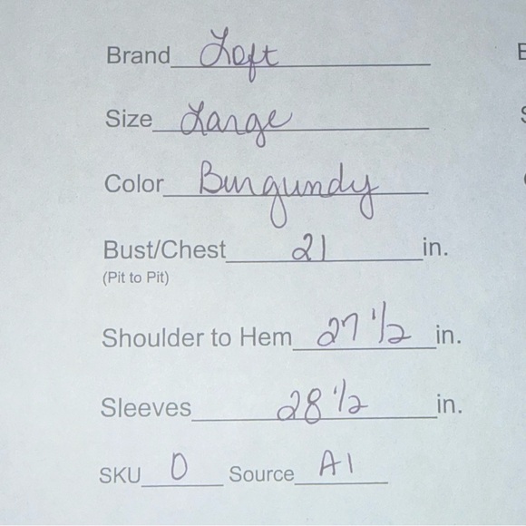 LOFT Burgundy Ruffle Neck Blouse Long Sleeve Soft Knit Top Large - Picture 7 of 7